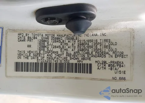 2004 Toyota Sienna Le from USA, damaged, VIN 5TDZA23C74S161552